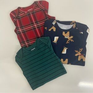 3 Carters One Piece Tops Navy Reindeer, Green Navy, Red Tartan, NWT Size 9 Month